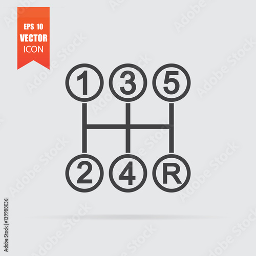 Stick shift icon in flat style isolated on grey background.