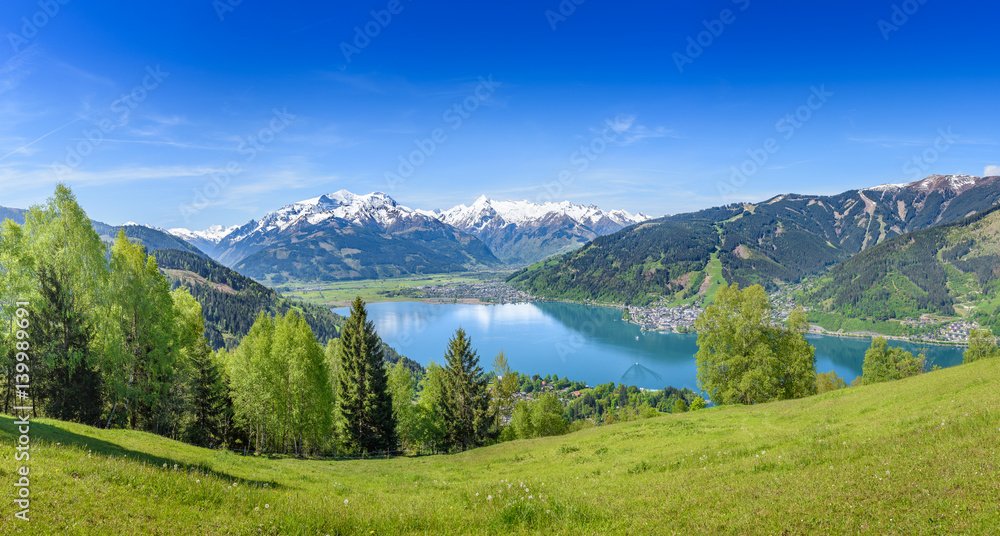 Zell am See at spring, snowy mountain tops, Salzburg, Austria