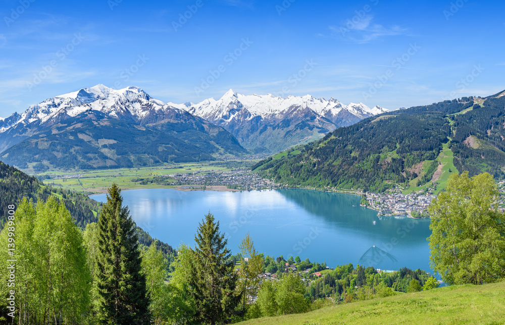 Zell am See at spring, snowy mountain tops, Salzburg, Austria