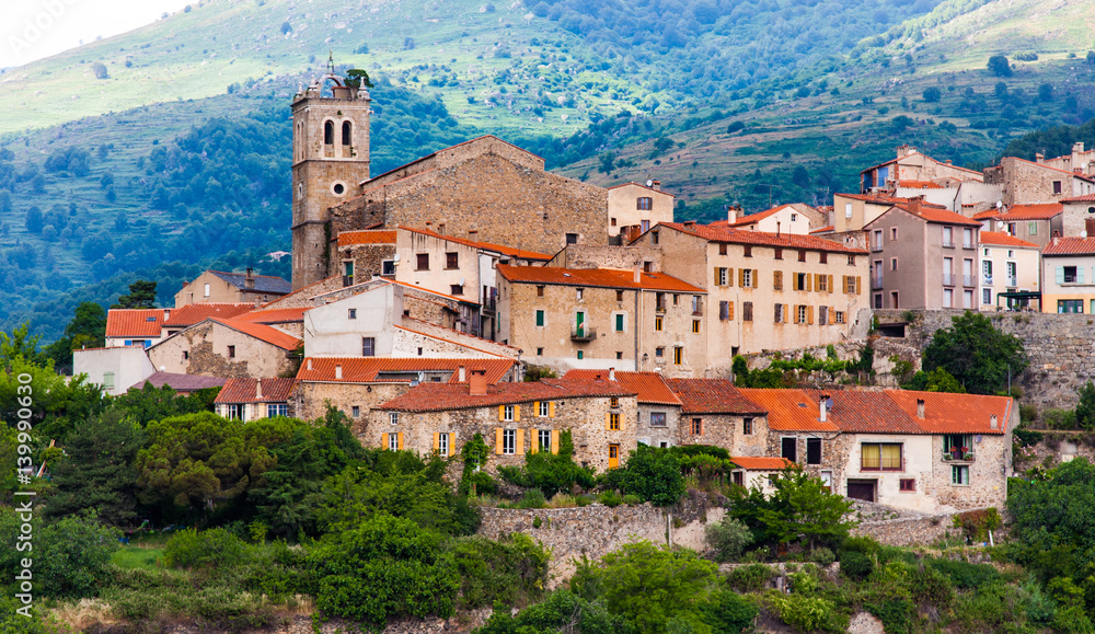 Mosset, small and picturesque french village,member of  most beautiful villages of France.Mosset,Pyrenees-Orientales