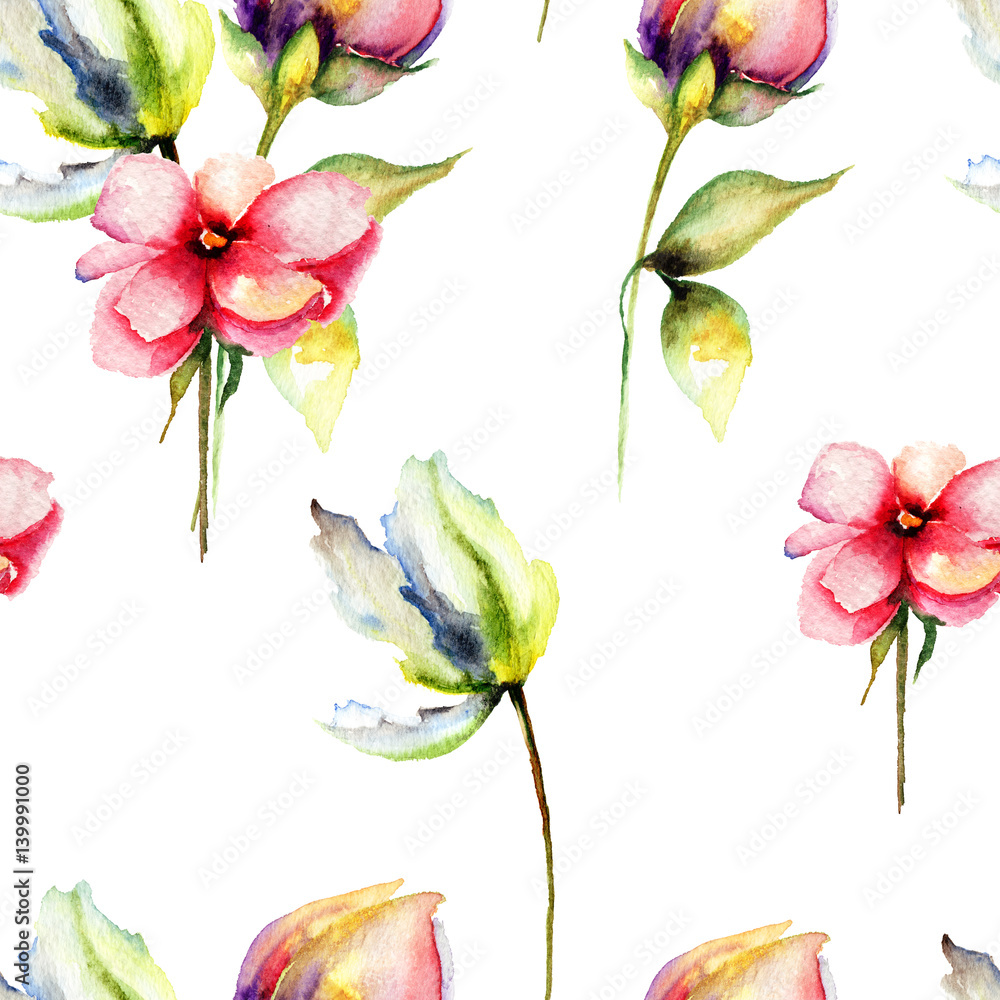 Seamless pattern with original Spring flowers