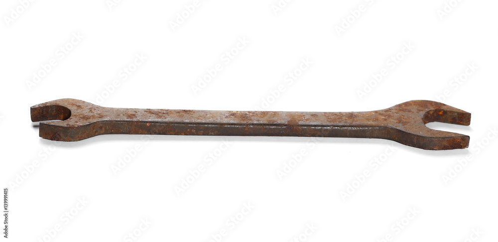 old rusty metal wrench isolated on white old rusty metal wrench isolated on white