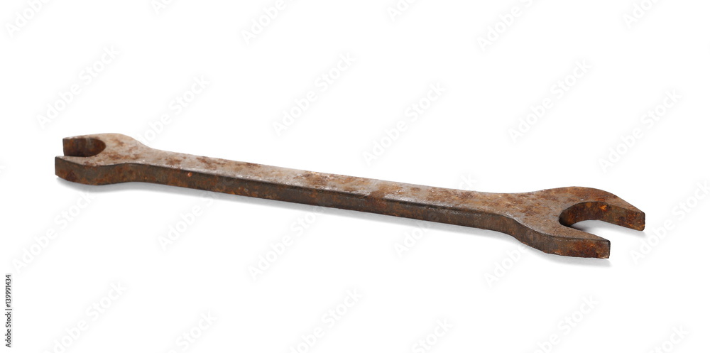 old rusty wrench isolated on white old rusty wrench isolated on white