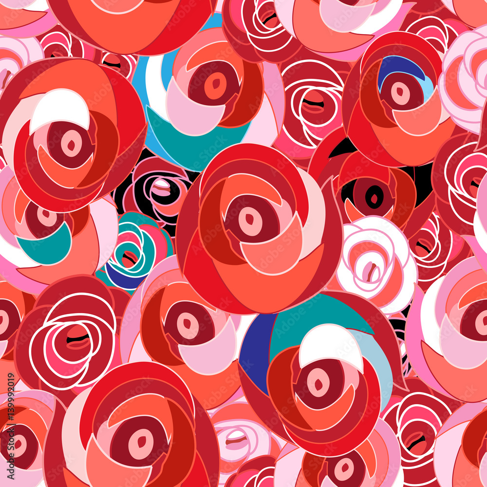 Bright seamless pattern of red roses