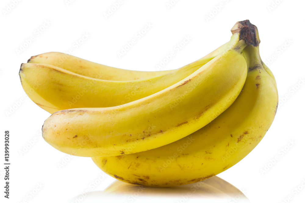 mature group of bananas on a white background, isolated mature group of bananas on a white background, isolated