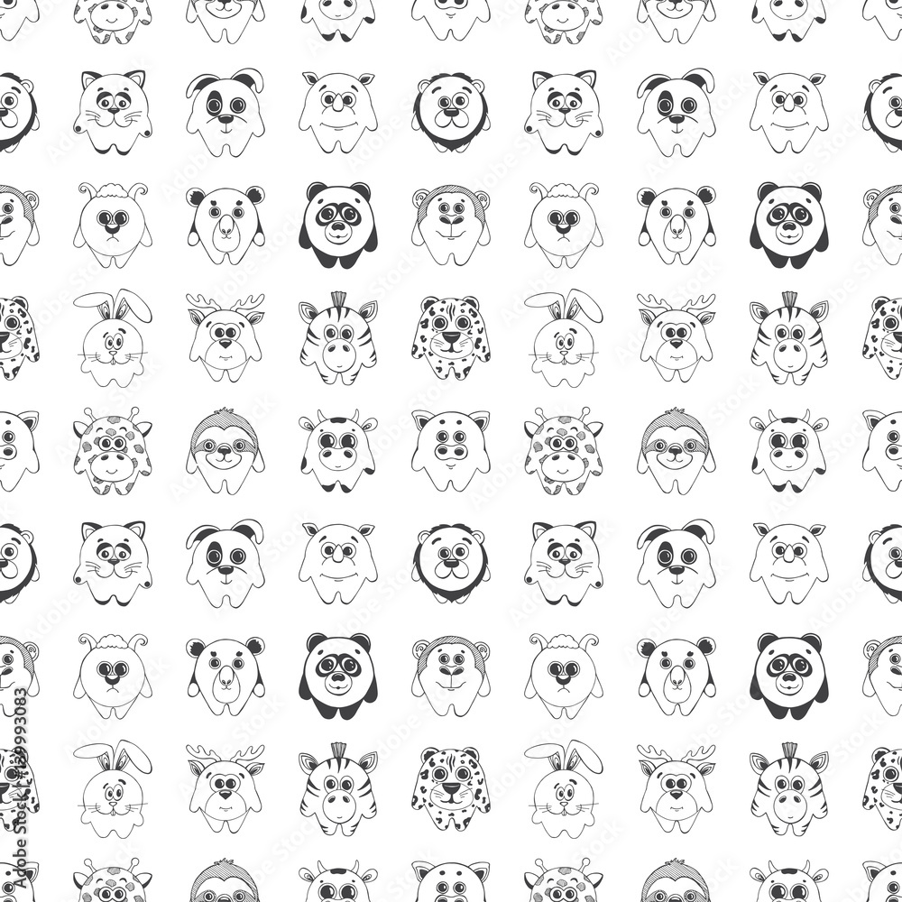 Seamless pattern with different cute animals. Children's pattern for decoration. Vector illustration of a sketch style. Seamless pattern with different cute animals. Children's pattern for decoration. Vector illustration of a sketch style.