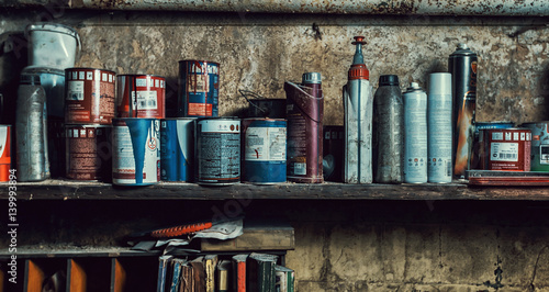 paint cans on the shelves