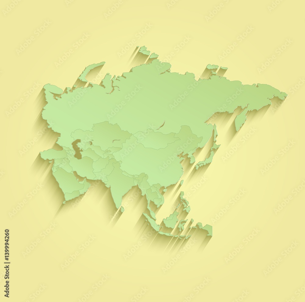 Asia map separate individual states yellow green vector Stock Vector ...