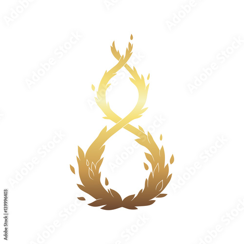 Gold gradient spiral floral element isolated on white background