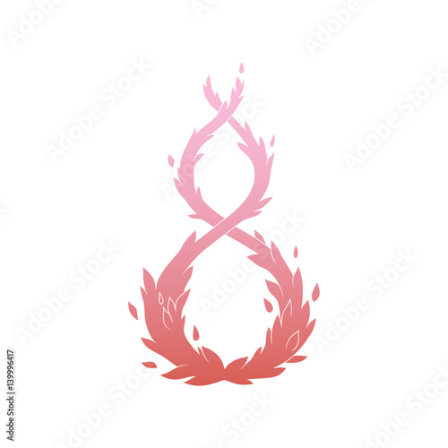 Pink spiral floral element isolated on white background