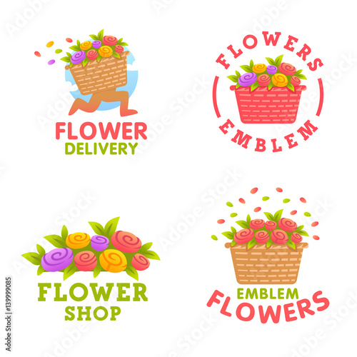 Set flowers logo. Flower delivery logo, emblem and label