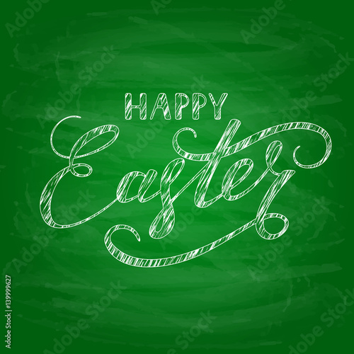 Green chalkboard background with Happy Easter