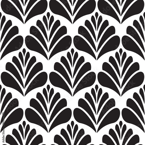 Abstract damask black petal seamless vector pattern. Repeat background for wallpaper and wrap monochrome paper. © YoPixArt