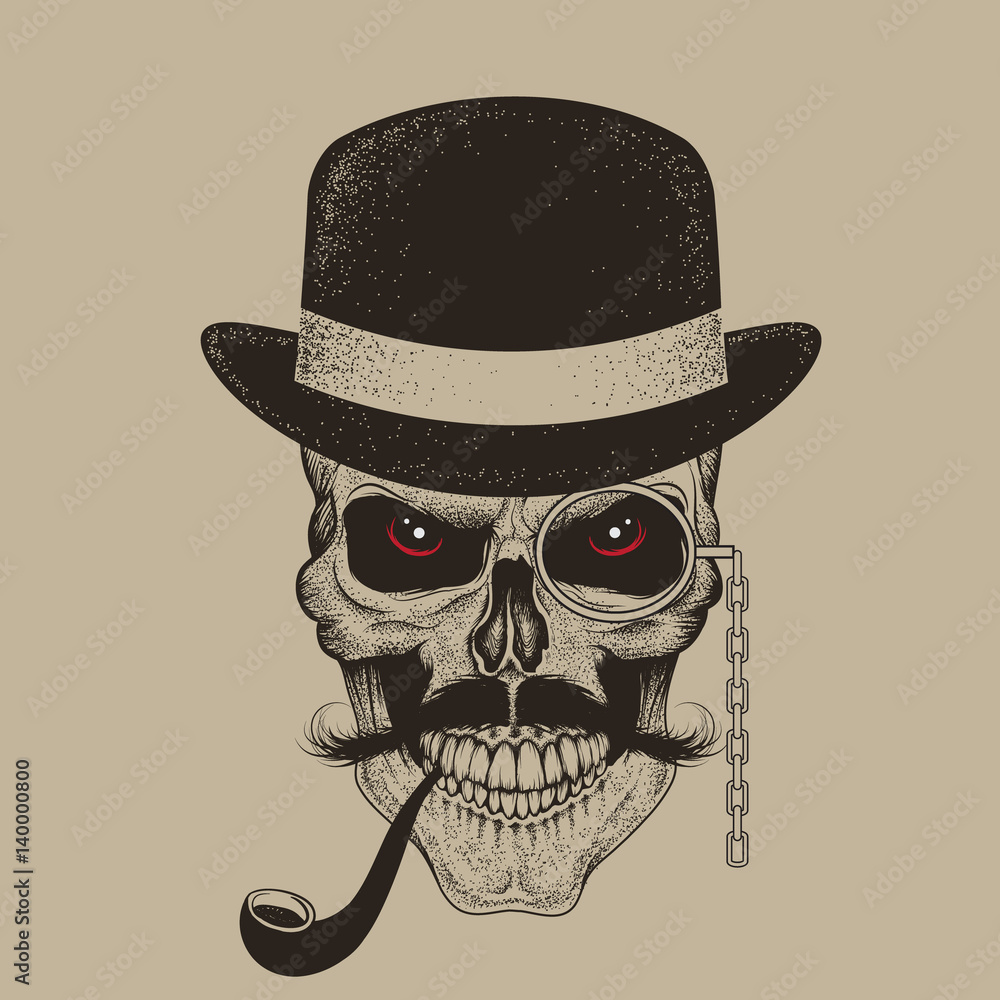 Skull-gentleman dressed in hat smoking cigar Skull-gentleman dressed in hat smoking cigar