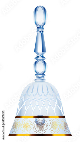 Table bell, dinner bell, desk bell, are bell - luxury crystal glass with golden ornaments - isolated vector illustration on white background.