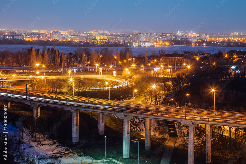Voronezh highway. Transport interchange with overpass and bridge 