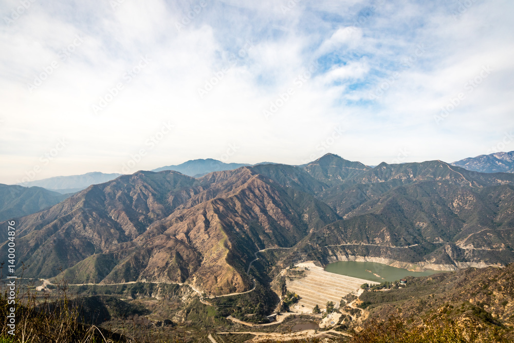 The San Gabriel Dam from Highway 39 in southern California.
