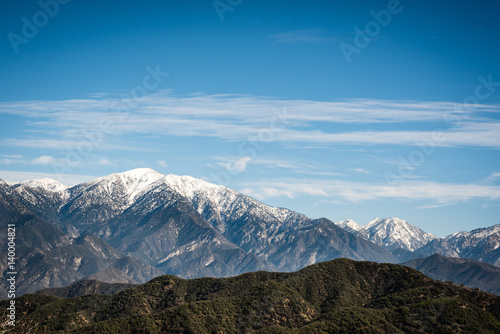 Snow capped San Gabriel mountains in Southern California.