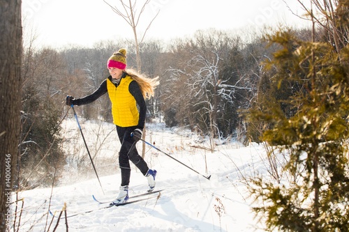 Woman cross country skiing