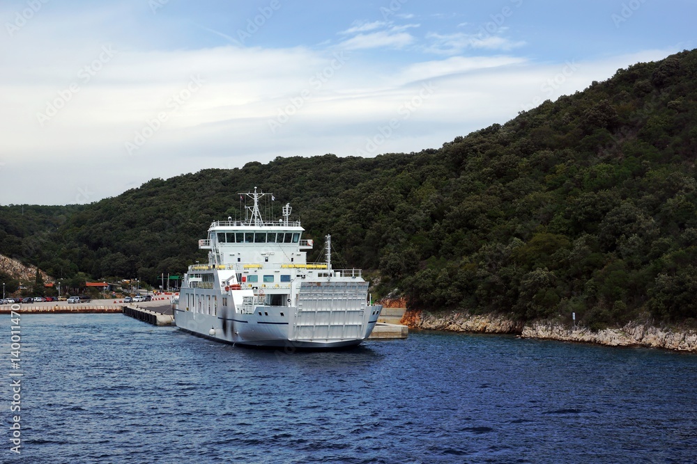 Ferry boat in the island Krk, Croatia Ferry boat in the island Krk, Croatia