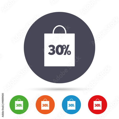 30 percent sale bag tag sign icon.