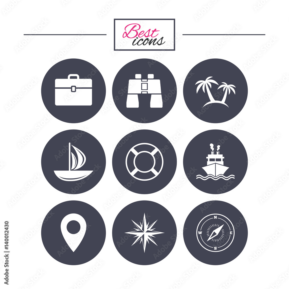 Cruise trip, ship and yacht icons. Travel signs. Cruise trip, ship and yacht icons. Travel signs.
