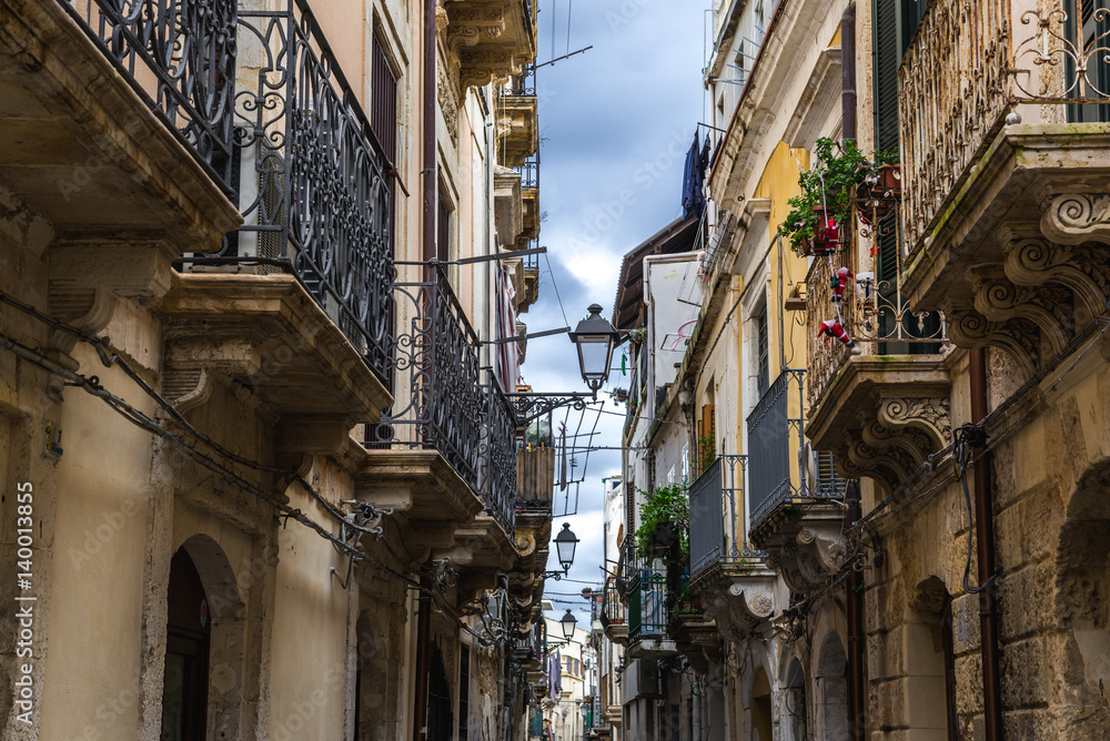 Houses on the Ortygia isle - old town of Syracuse on Sicily island, Italy