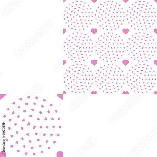 Seamless patterns from pink hearts on the white background with pattern unit.