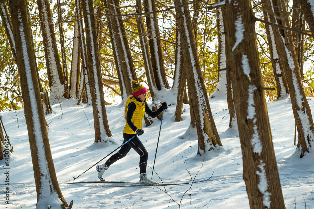 Woman cross country skiing
