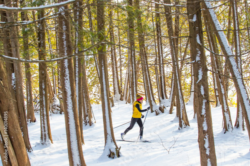 Woman cross country skiing