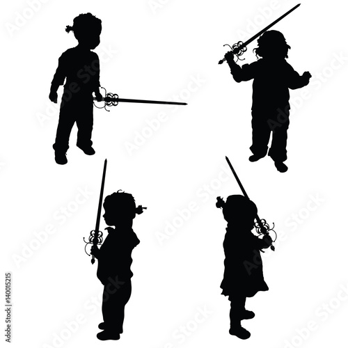 child silhouette with sword blade set illustration