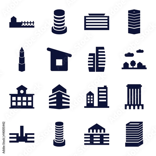 Set of 16 cityscape filled icons
