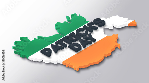 Saint Patrick's day text with 3d map Ireland white background photo