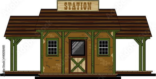 Cartoon Wild West Style Train Station