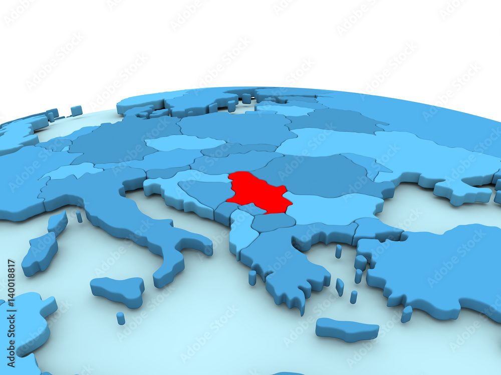 Serbia on blue globe