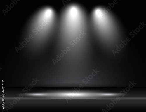 Spotlight black light rays room studio background vector