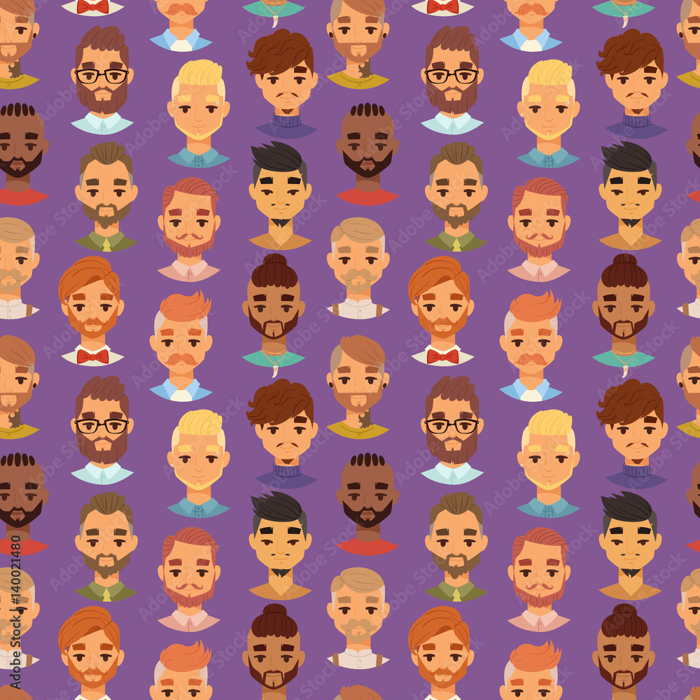 Character bearded man face avatar fashion hipster hairstyle head with mustache vector illustration seamless pattern Character bearded man face avatar fashion hipster hairstyle head with mustache vector illustration seamless pattern