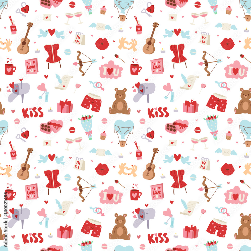 Valentine Day icons vector seamless pattern Valentine Day icons vector seamless pattern