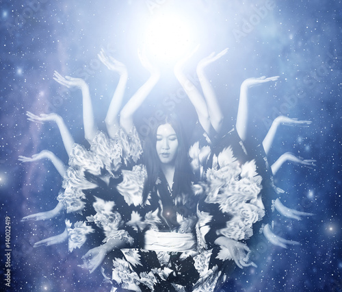 Принти на полотні Many-armed female deity in the cosmos.