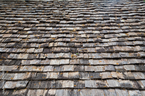 Roof made of wood. Close Up Wooden Tile Background