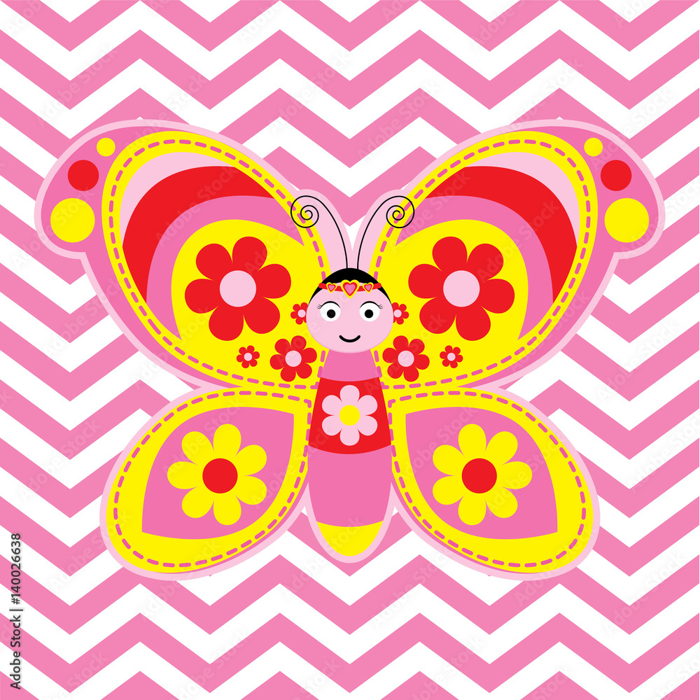 Cute butterfly on chevron background suitable for baby nursery wall ...