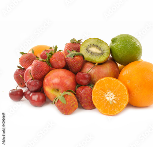 fresh fruits on white background