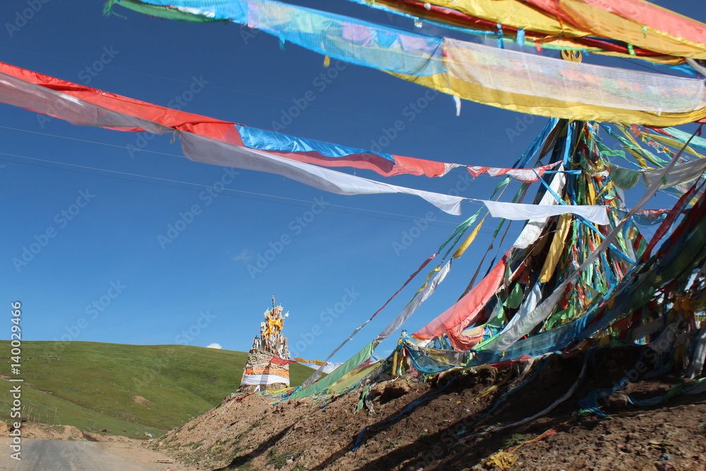 Prayer Flags on the Tibetan Plateau