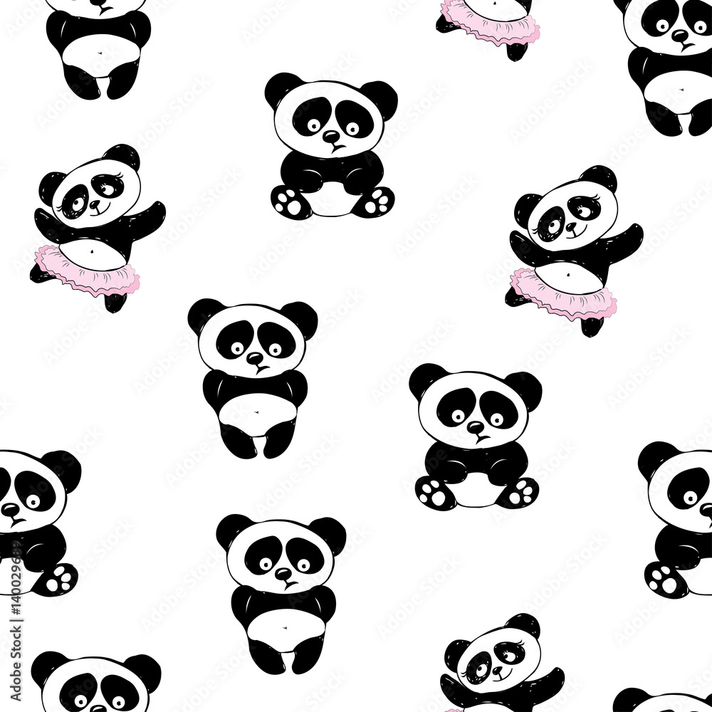 Cute Panda in various poses seamless pattern Cute Panda in various poses seamless pattern
