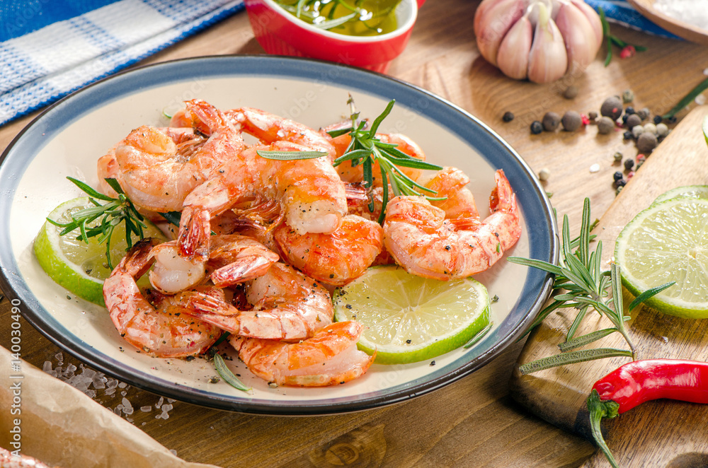 Grilled shrimps with seasonings. Healthy eating concept Grilled shrimps with seasonings. Healthy eating concept