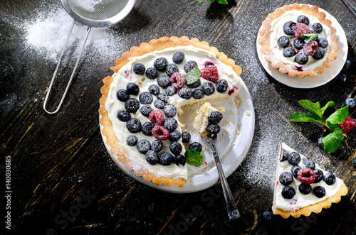 Cheesecake with fresh blueberries.