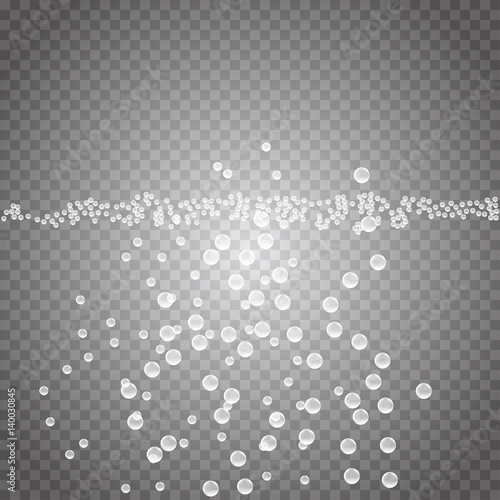 Effervescent water fizzing bubbles on transparent background. Fizzy sparkles.