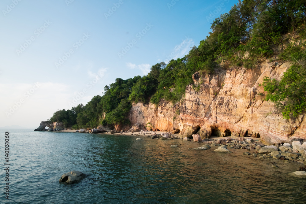 Sea shore landscape with mountains and arch at Krabi province, Thailand