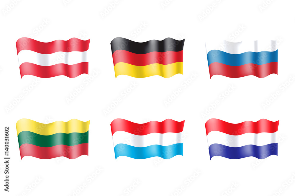 Fototapeta premium Luxembourg, Netherlands, Russia, Lithuania, Austria, Germany flags set