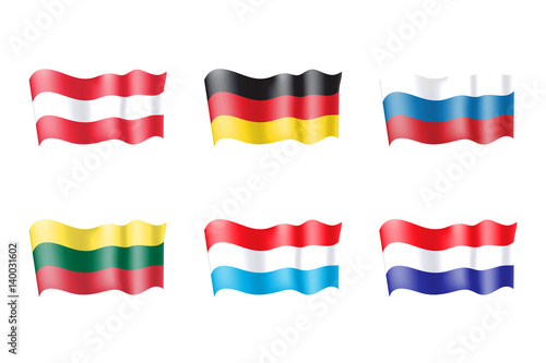 Luxembourg, Netherlands, Russia, Lithuania, Austria, Germany flags set